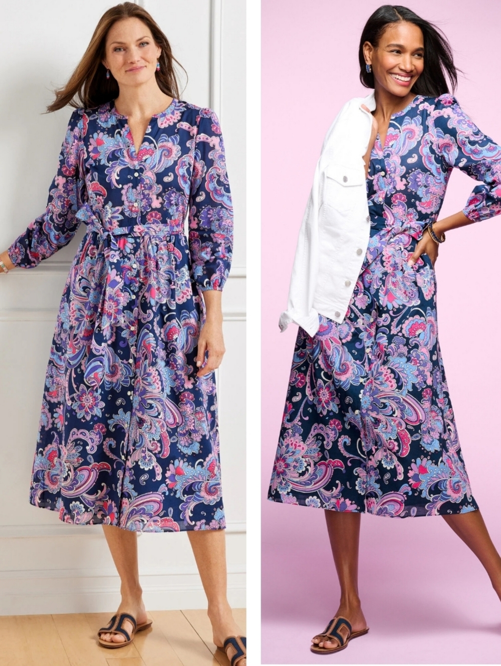 Talbots Voile Fit & Flare Shirtdress Swirl Floral Purle Size 8